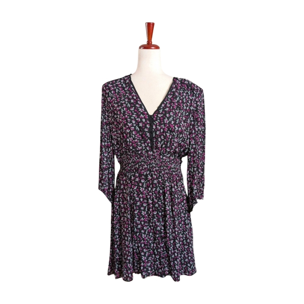 NWT The Kooples Floral-print smocked-waist woven mini dress Size FR4/US10